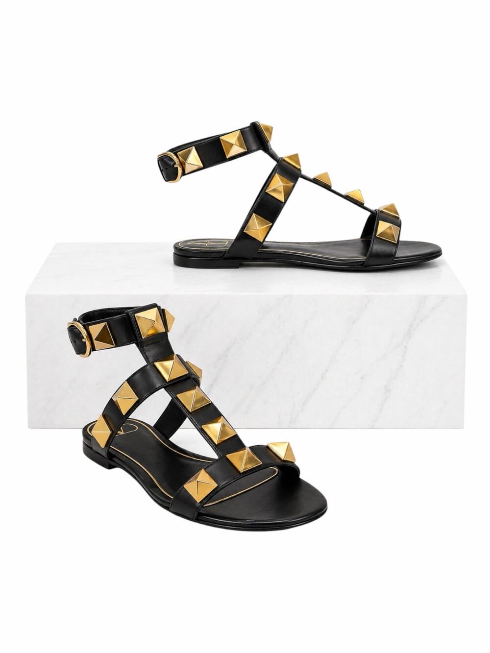 Valentino Garavani Roman Stud Ankle Strap Leather Sandal Black Size 36